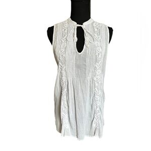 Lauren Ralph Lauren 100% Cotton White Embroidered Front Sleeveless Top Size PM